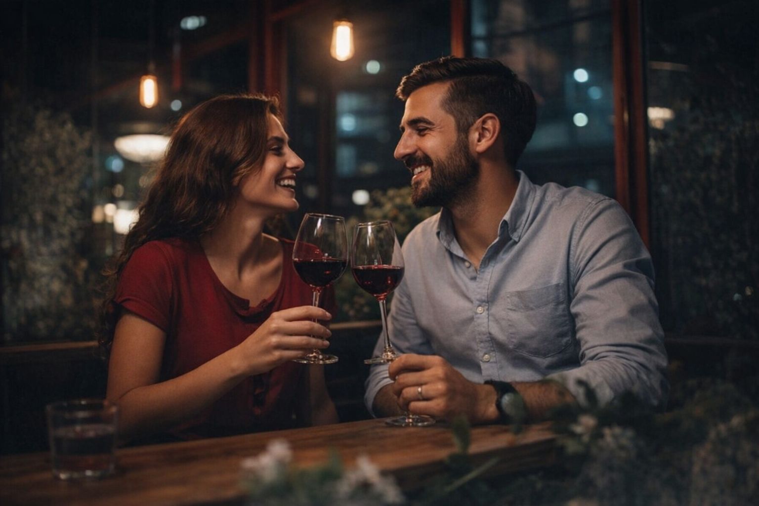 Ett par skålar med rödvin på en abonnerad restaurang.